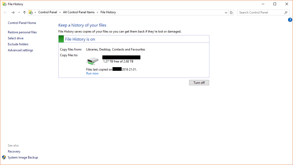 Backing up your files with File History